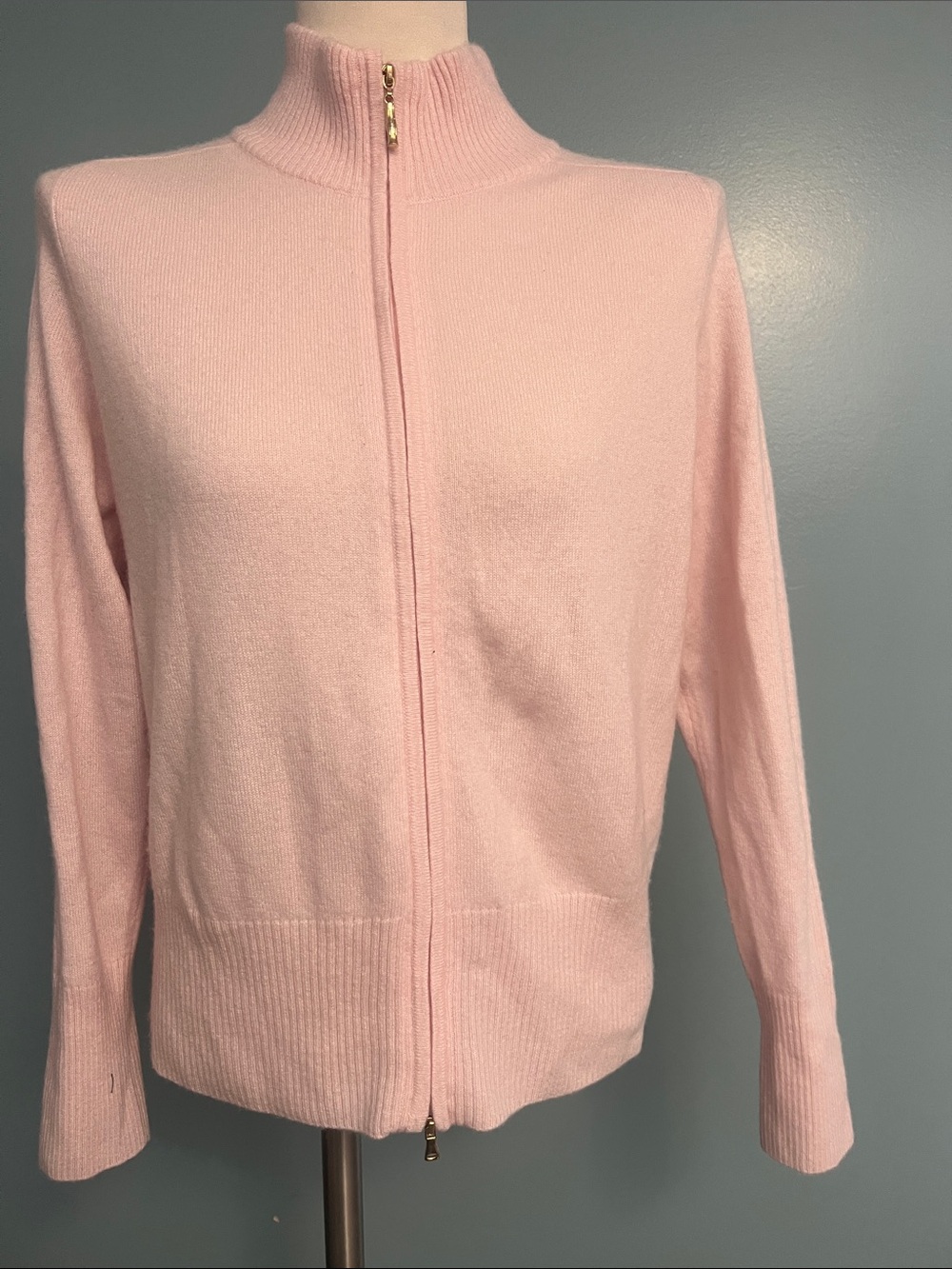 J. McLaughlin Pink Zip-Front Women's Cashmere Sweater - Soft Mock Neck Sz M